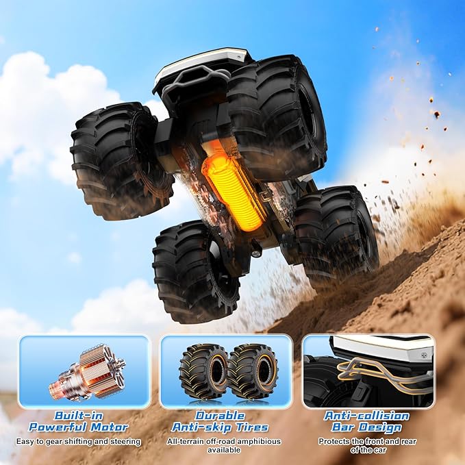 Amphibious Remote Control Car, 1:18 Monster Truck Toys for Boys RC Cars, 2.4 GHz Waterproof RC Trucks, 4WD All Terrain Off-Road Pickup, Kids Christmas Birthday Gifts Present Boys Girls Toys Ages 6+ 1