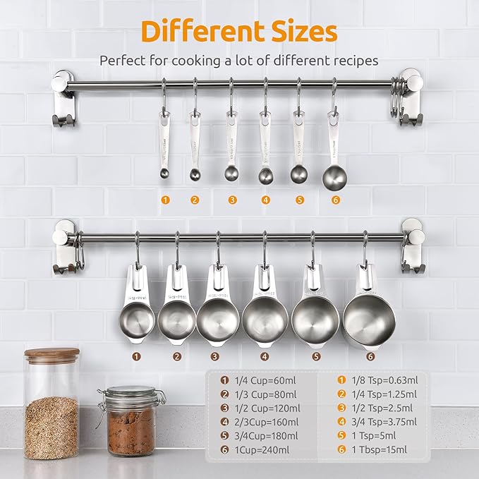 Measuring Cups and Spoons 12 Pieces: U-Taste 18/8 Stainless Steel Kitchen Metal Measure Gadgets, Heavy Duty Stackable Portion Teaspoon Tablespoon Scoop for Baking Cooking Dry & Liquid Food Ingredient U-Taste