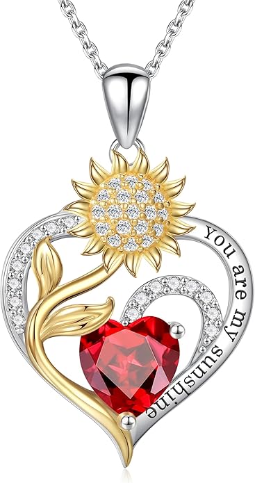 Iefil Christmas Gifts for Women Wife - Sunflower Birthstone Necklace for Women, Anniversary Birthday Gifts 925 Sterling Silver Heart Pendant You Are My Sunshine Jewelry for Girlfriend Mom Daughter IEFIL