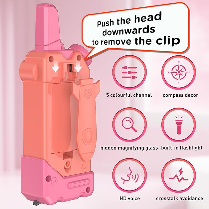 Walkie Talkies for Kids,5 Colourful Channels 2 Way Radio,Compass Flashlight and Magnifying Glass,3 Miles Long Range for Adventure Game,Outside, Camping, Hiking,Toys for 3-12 Year Old Boys Girls Kick Boosters