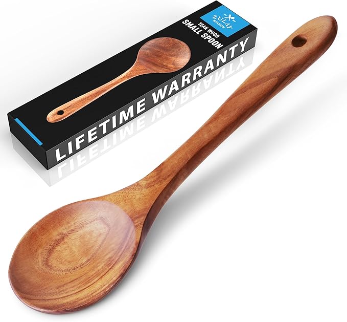 Zulay Kitchen 9.4" Teak Wooden Cooking Spoon – Durable, Non-Stick Wooden Utensil for Cooking, Stirring, Mixing & Serving – Heat-Resistant, Smooth Finish Kitchen Spoon for Nonstick Cookware ZulayKitchen