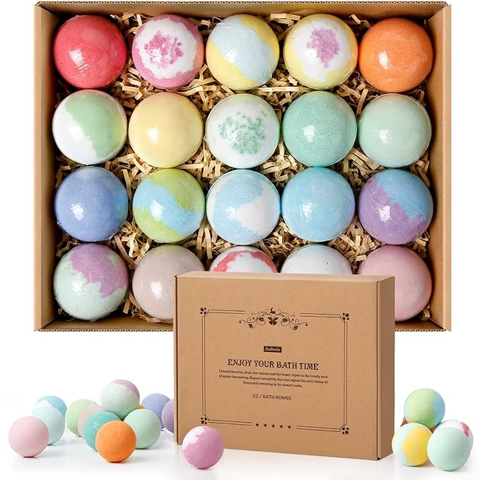 Bath Bombs Set, 20 pcs Natural Shea Butter & Safe Oil Bath Bomb for Skin Moisturizing, Handmade Bubble Bath & Fizzy, Ideal Presents for Women ZenBombs