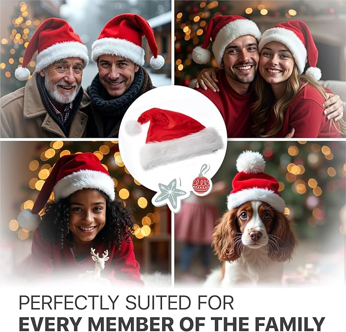 X-Protector Santa Hat - Large Christmas Hat for Adults - Fluffy Christmas Hats for Women and Men - Red Velvet Santa Cap! X-Protector