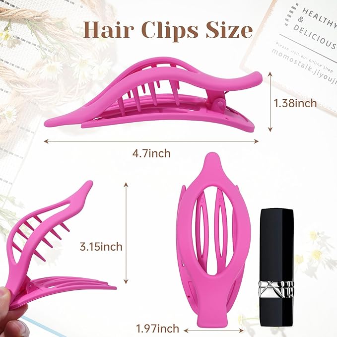 French Flat Hair Clips for Women - 6Pcs Flat Hair Claws for Thin Thick Hair Strong Hold No Slip Grip Hair Claw Clips for Women Girls (Flower (Pink)) AWAYTR