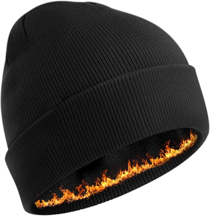 Winter Fleece Lined Beanie for Men Women, 100% Cotton Knit Thick Warm Beanies Hat, Cuffed Fisherman Hats Ski Skull Cap Simapu