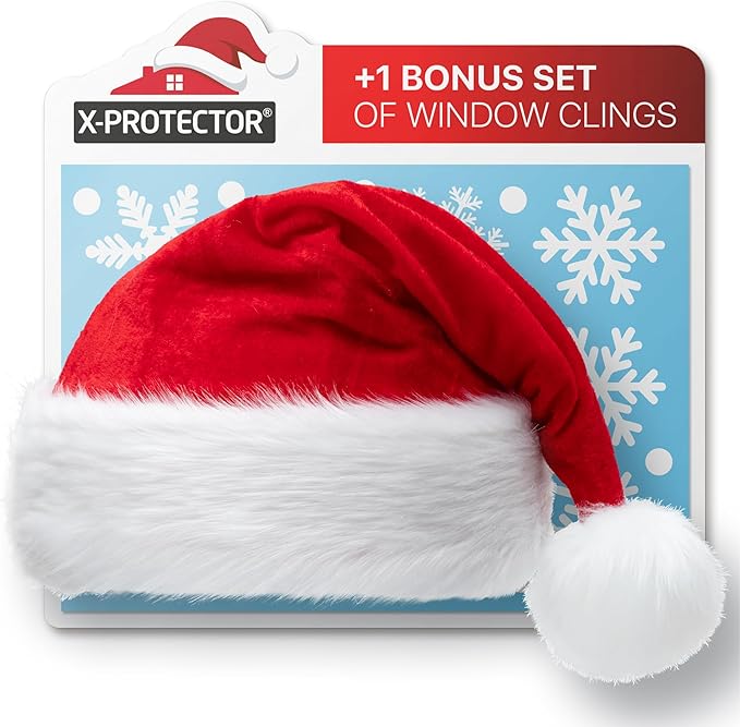 X-Protector Santa Hat - Large Christmas Hat for Adults - Fluffy Christmas Hats for Women and Men - Red Velvet Santa Cap! X-Protector