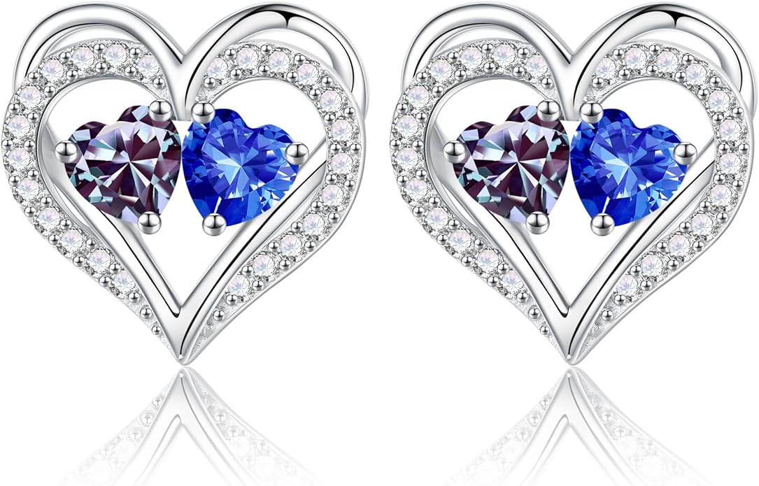 Iefil Christmas Gifts for Women Wife - 925 Sterling Silver Birthstone Earrings, Anniversary Birthday Gifts for Women Wife Girlfriend Mom IEFIL