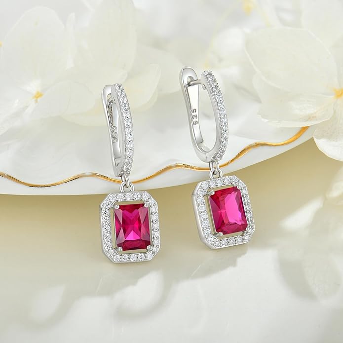 Women's Solitaire Dangle Drop Earrings 925 Sterling Silver Pure Square Huggie Earrings Hoop Dangle Drop Earrings Jewelry Gift WisbalJewelry