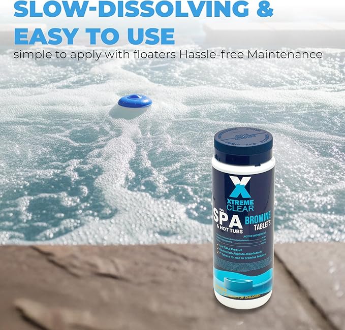 Xtremeclear Bromine Tablets for Spa & Hot Tub 3Lbs (1.5lbs Each Bottle), 1-Inch Tablets, NSF/ANSI 60 Certified, Long-Lasting Sanitizer for Clean Water XtremepowerUS
