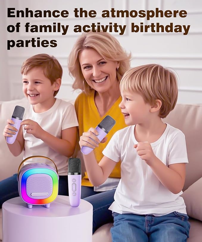 Mini Karaoke Machine Speaker for Kids Adults, Portable Bluetooth with 1 Wireless Microphones, Children's Day Birthday Gift Ideas for Toys for Teens Boys and Girls Aged 4, 5, 6, 7, 8, 9, 10, 11, 12+ Kick Boosters