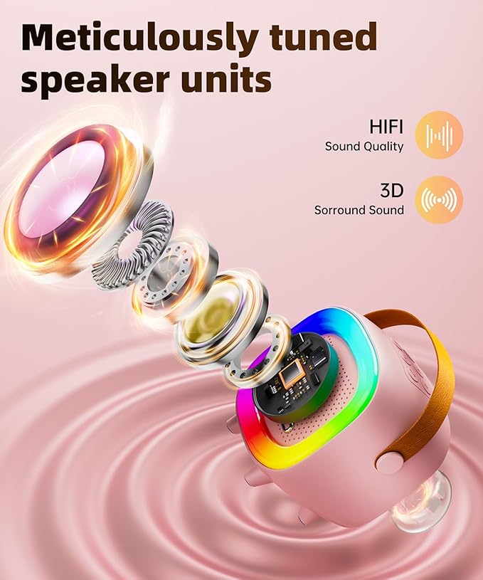 Mini Karaoke Machine Speaker for Kids Adults, Portable Bluetooth with 1 Wireless Microphones, Children's Day Birthday Gift Ideas for Toys for Teens Boys and Girls Aged 4, 5, 6, 7, 8, 9, 10, 11, 12+ Kick Boosters