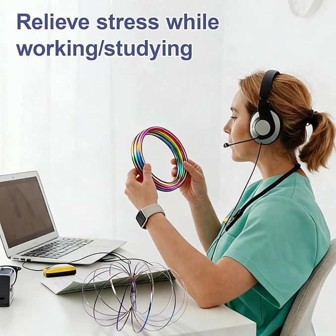 Glow in The Dark Magic Flow Ring Kinetic Spring Toy - 304 Stainless Steel Arm Spinner Fidget Toy for Stress & Anxiety Relief, Sensory Gift for Teens Adults (Colorful)