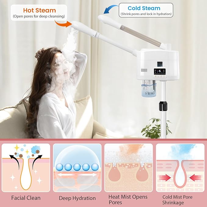 2 in 1 Hot and Cold Facial Steamer,Professional Face Steamer on Wheels for Beauty Salon, Spa or Home Use SalonSe%C3%B1or