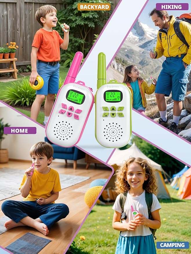 Walkie Talkies for Kids Rechargeable,Toys for Boys and Girls Ages 3-12, 2 Pack Long Range 2-Way Radios, Birthday Gifts,Christmas Stockings, Outdoor Play, Family Games, Hiking Camping Gear Inspireyes