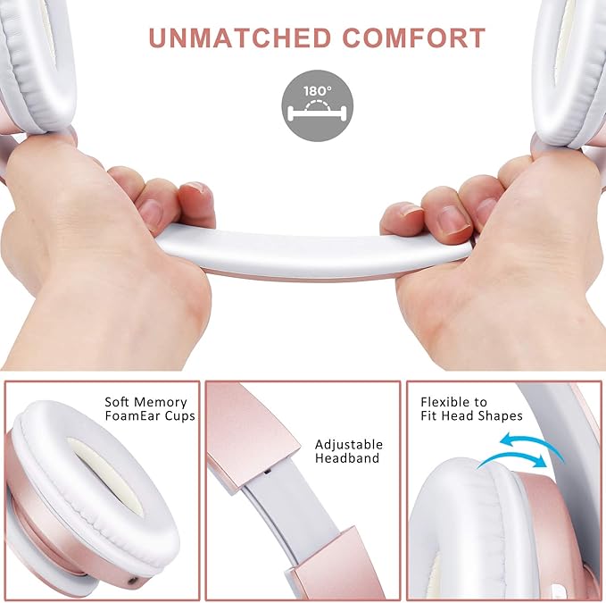 ZIHNIC Bluetooth Headphones Over-Ear, Foldable Wireless and Wired Stereo Headset Micro SD/TF, FM for Cell Phone,PC,Soft Earmuffs &Light Weight for Prolonged Wearing(Rose Gold) ENJOYMUSICLIFEWITHZIHNICHEADPHONES