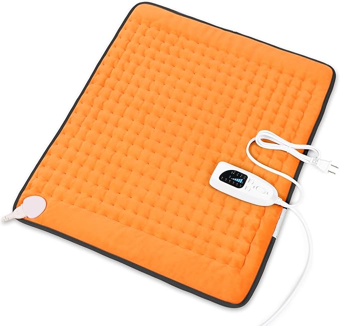 Deepsoon Heating Pad,Electric Heating Pads for Back,Neck,Abdomen,Moist Heating Pad for Shoulder,Knee,Arms,Legs,Dry/Moist Heat & Auto Shut Off,Birthday Gifts for Men and Women,Orange Black,24x20 Inch Deepsoon