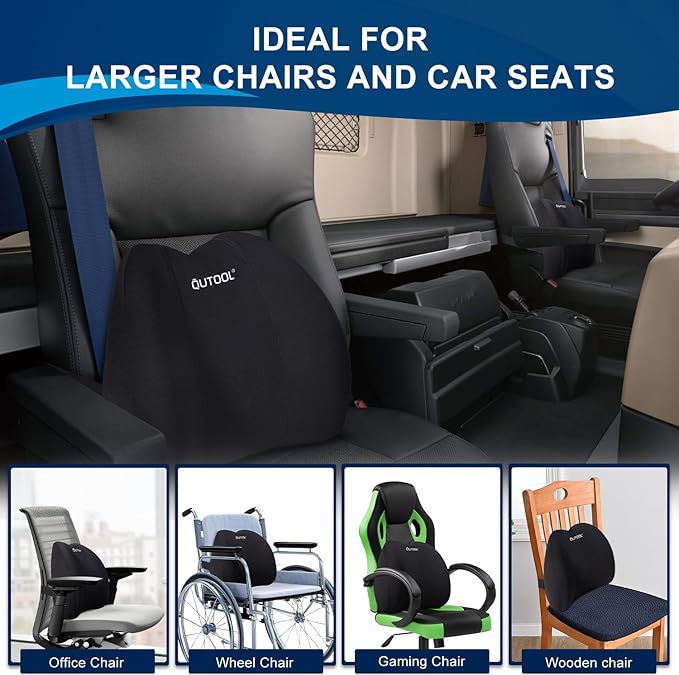 QUTOOL Lumbar Support Pillow for Office Chair, Memory Foam Low Back Support,Back Pain Relief, Ergonomic Back Cushion for Desk Chair,Gaming Chair,Adjustable Strap and Washable Cover QUTOOL