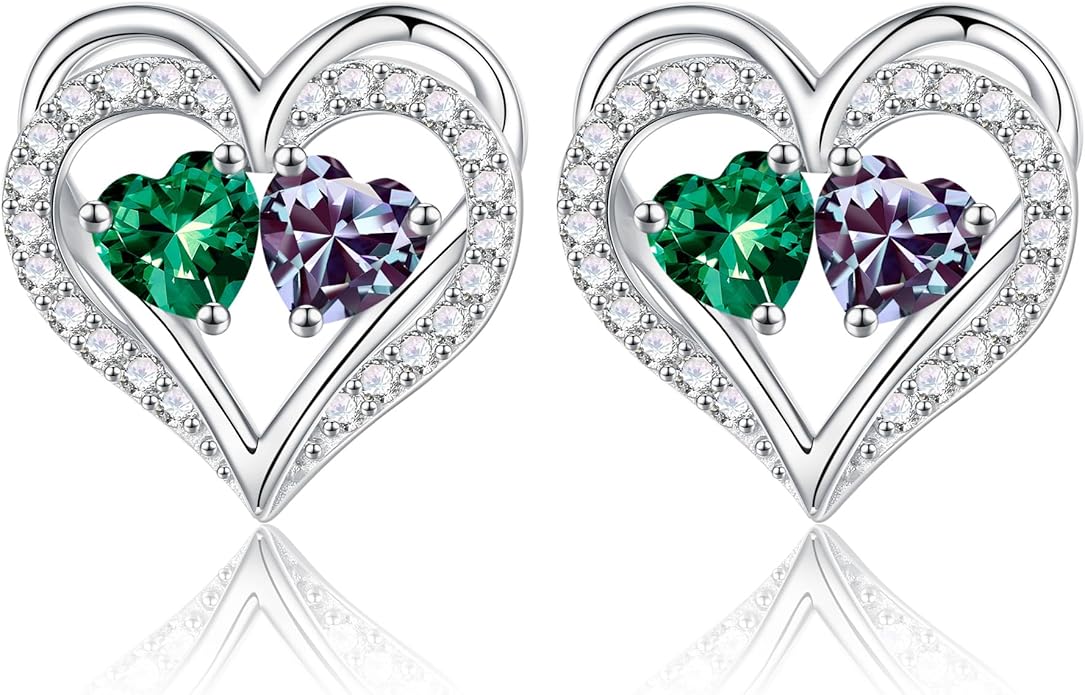 Iefil Christmas Gifts for Women Wife - 925 Sterling Silver Birthstone Earrings, Anniversary Birthday Gifts for Women Wife Girlfriend Mom IEFIL