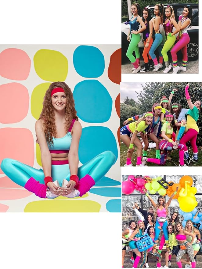 v28 Women Juniors Neon Ribbed Leg Warmers for 80s Eighty's Party Sports Yoga v28