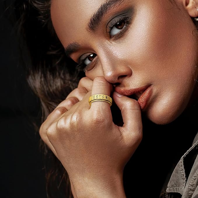 OreilleStar Fidget Spinner Anxiety Ring for Women: Fidget Toys Adults Cute Jesus Thumb Ring Stainless Steel Gold Silver Size 5 6 7 8 9 10 (Gold, 7)