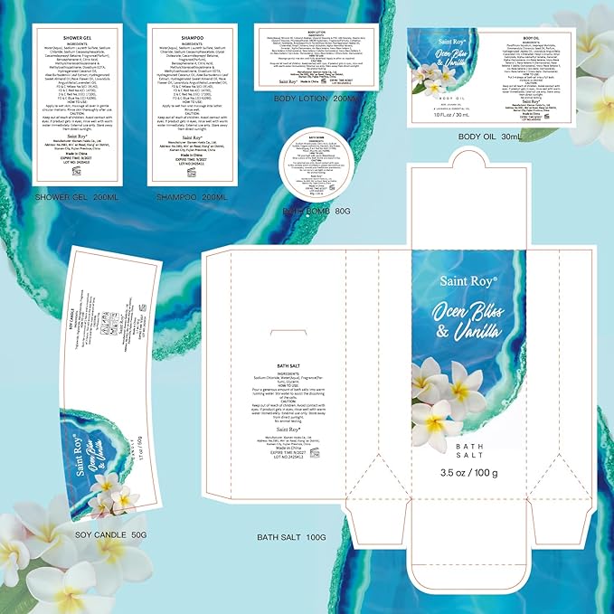 Bath & Body Gift Set, Bath Basket Spa kit Gifts for Her Him Birthday Gifts for Women, Luxury Home Spa Kit, 8pcsChristmas Gifts for Women Ocean Vanilla, Spa Gift Baskets, Unique Mother's Day Gifts SaintRoy