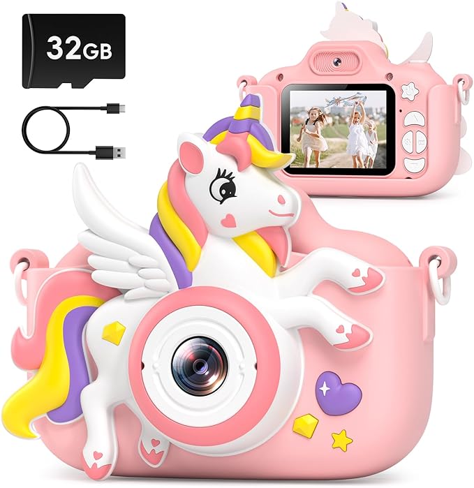 Kids Camera Toys Digital Camera for Girls Boys, Christmas Birthday Gifts for Kids Age 3-12, Selfie 1080P HD Video Digital Camera for 3 4 5 6 7 8 9 10 Year Old Girls with 32GB TF Card GREENKINDERKidsCamera