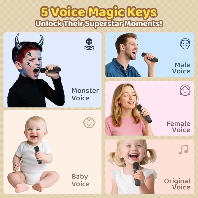 Mini Karaoke Machine, Portable Bluetooth Karaoke Speaker with 2 Wireless Microphones, Singing Machine with Party Lights for Kids and Adults, Birthday Gifts for Girls Boys Family Home Party Kick Boosters