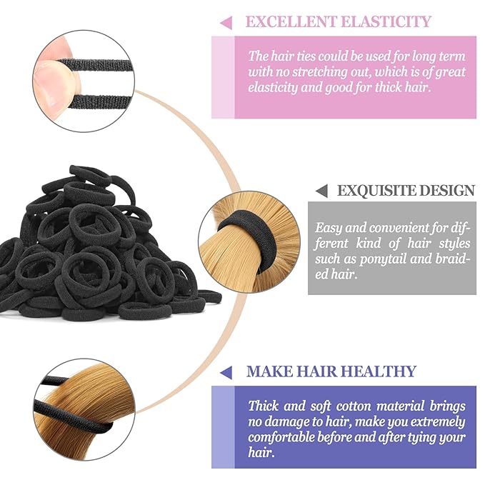 100 pcs No Break Hair Ties fitting Kit, and limited-time Starter Kit | Gentle for any hair type with no slipping or snagging Color mixing(Black) JIRIS