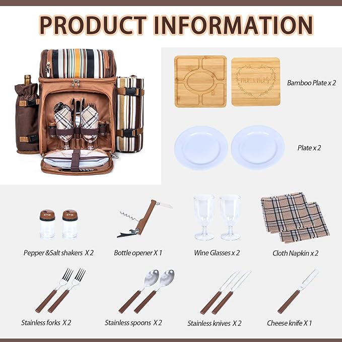 Hap Tim Picnic Basket Backpack for 2 Person with Blanket, 2 Charcuterie Board, Engagement Gifts for Couples, Gifts Ideals for Wedding, Housewarming, White Elephant, Bridal Showers HapTim