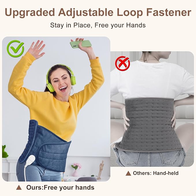 Heating Pad for Back Pain Relief, 12"x24"+20" Large Electric Heating Pad for Period Cramps Neck Shoulders with Belt, 4 Timer 6 Heat Setting & Auto Shut Off, Moist Heat Pad for Women (Blue) IGXHAVIZ