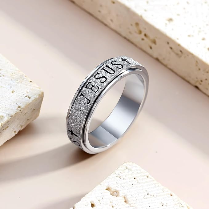 OreilleStar Fidget Spinner Anxiety Ring for Women: Fidget Toys Adults Cute Jesus Thumb Ring Stainless Steel Gold Silver Size 5 6 7 8 9 10 (Silver, 6)