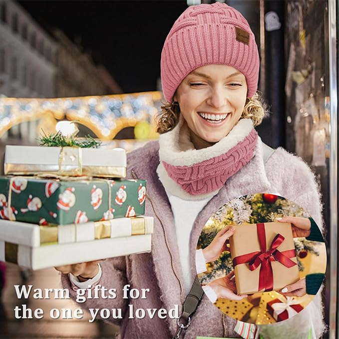 Loritta 3-Pieces Winter Hat Neck Warmer Touchscreen Gloves Set Knit Thick Scarf Beanie Hats Scarves Set Gifts for Women Loritta