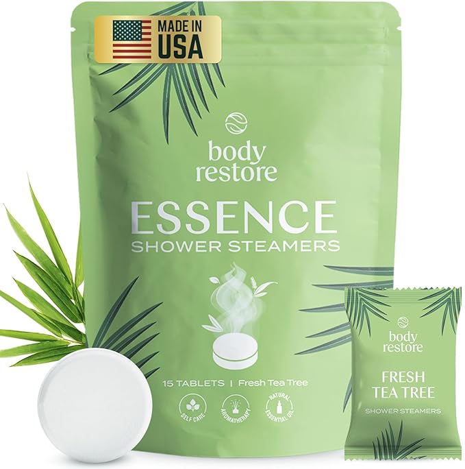 Body Restore Shower Steamers Aromatherapy 15 Pack - Christmas Stocking Stuffers, Birthday Gifts for Women, White Elephant, Relaxation, Self Care for Men - Tea Tree BodyRestore