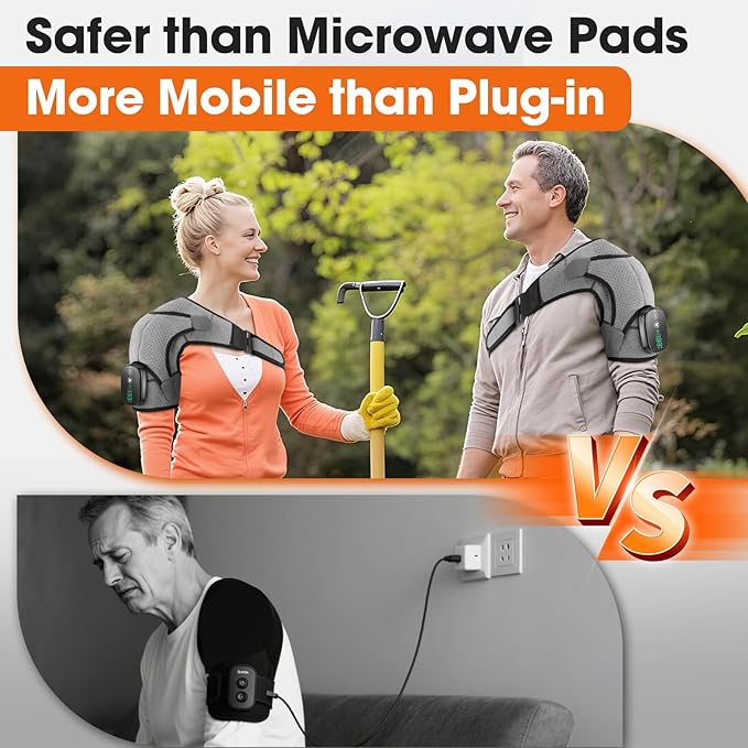 Cordless Shoulder Heating Pad, Shoulder Massager for Pain Relief Deep Tissue, Heated Shoulder Wrap with Heat and Massage for Men Women, Rotator Cuff Pain Shoulder Brace, Grey WOLOYHEATIE