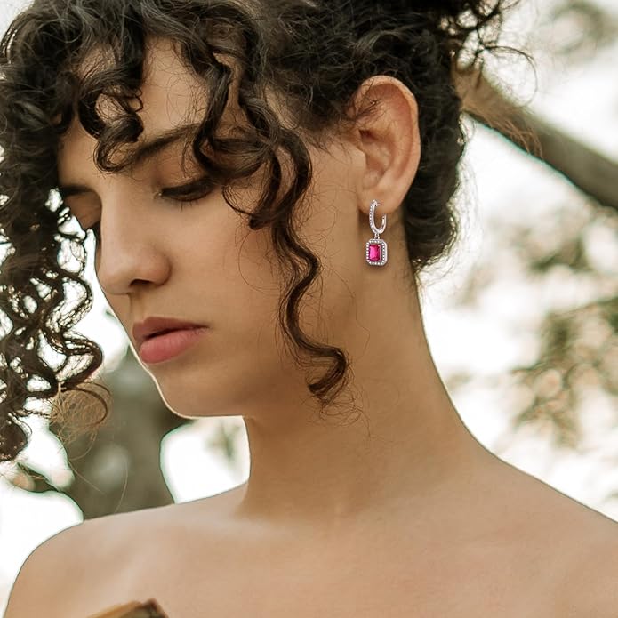 Women's Solitaire Dangle Drop Earrings 925 Sterling Silver Pure Square Huggie Earrings Hoop Dangle Drop Earrings Jewelry Gift WisbalJewelry