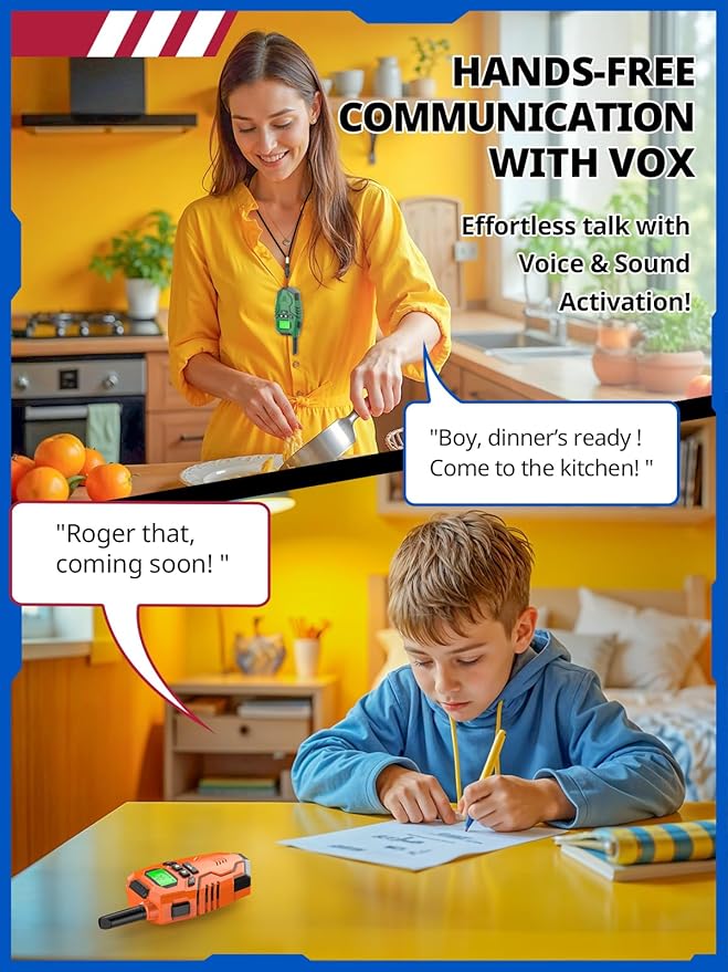 Walkie Talkies for Kids Rechargeable, Long Range 2 Way Radio, Outdoor Beach Camping Road Trip Role Play Toys Birthday Xmas Gift for Boys Age 7-12, 2 Pack Inspireyes