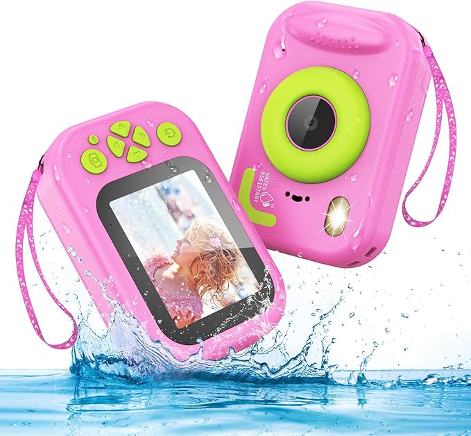 Kids Waterproof Camera, 1080P HD Underwater Digital Camera for Kids Aged 3-12, IP68 Swimming & Snorkeling Toy, ABS Plastic, 32GB Card, Birthday Gift for Children Boys Girls, Pink Kick Boosters