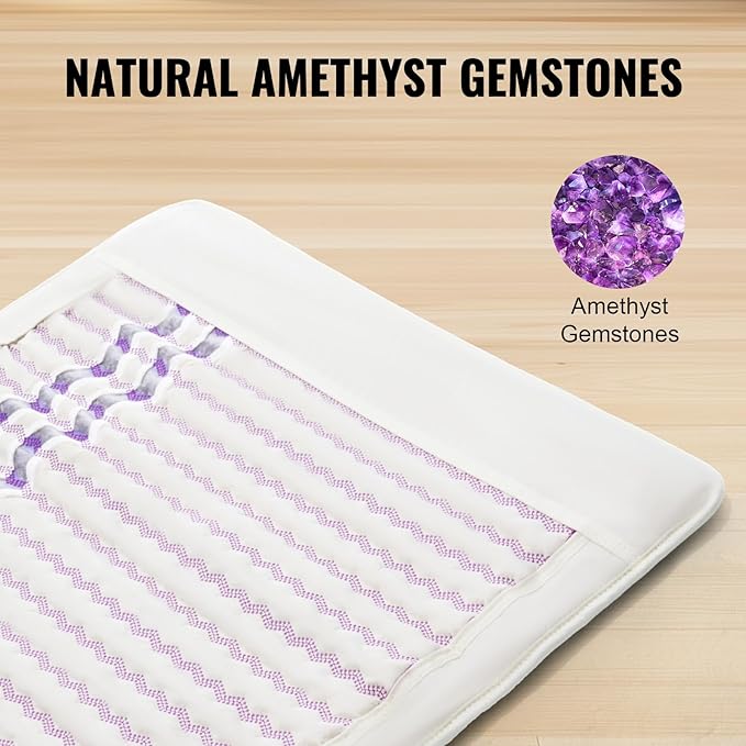 VEVOR Far Infrared Heating Pad, Amethyst Heating Mat with Negative Ions, 103-159℉ Hot Gemstones Therapy Mat with 0-12 Hours Timer for Full Body Pain Relief (72 x 24-inch) VEVOR