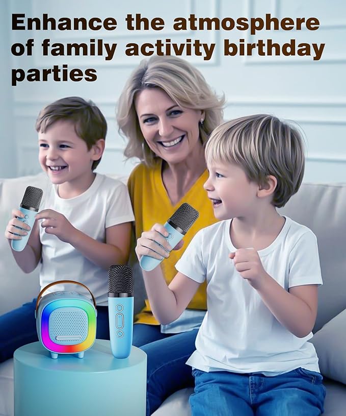 Mini Karaoke Machine Speaker for Kids Adults, Portable Bluetooth with 2 Wireless Microphones, Children's Day Birthday Gift Ideas for Toys for Teens Boys and Girls Aged 4, 5, 6, 7, 8, 9, 10, 11, 12+ Kick Boosters