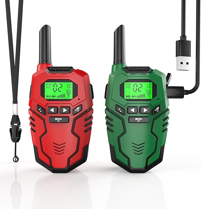 Walkie Talkies for Kids Rechargeable, Long Range 2 Way Radio, Outdoor Camping Games Toy Birthday Xmas Gift for Boys Age 7-12, 2 Pack Inspireyes