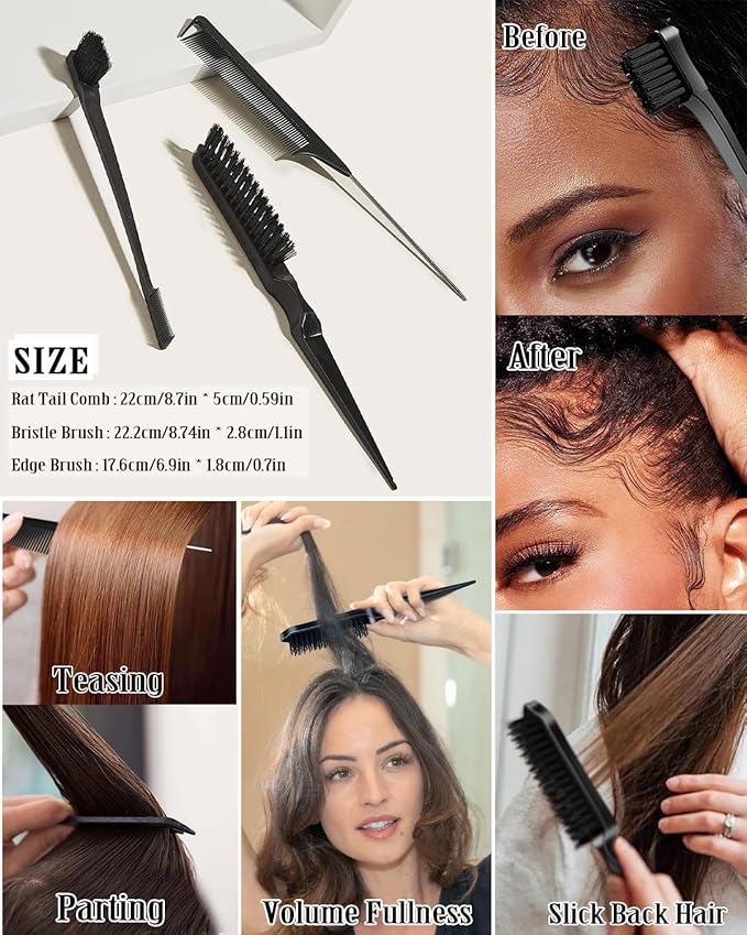 Slick Back Hair Brush & Styling Cream, Non-greasy Hair Smoothing Cream for Women, Kids Slick Back, Versatile Styling Products for Various Textures and Styles, Bun Maker for Flyaways SamnyteSNTE