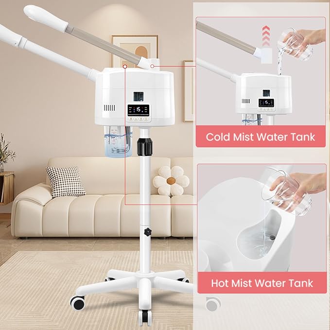 2 in 1 Hot and Cold Facial Steamer,Professional Face Steamer on Wheels for Beauty Salon, Spa or Home Use SalonSe%C3%B1or