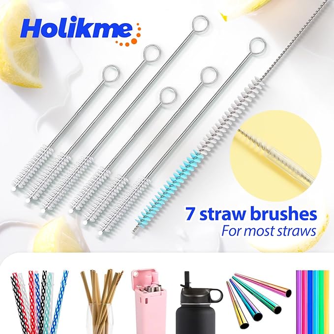 Holikme Bottle Brush Tube Cleaning Lab Set with Long Handle, Cup Cleaner for Washing Narrow Neck Beer Wine Decanter Pipes Lids Sinks Cap Covers, Pink Holikme