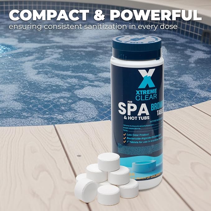 Xtremeclear Bromine Tablets for Spa & Hot Tub 3Lbs (1.5lbs Each Bottle), 1-Inch Tablets, NSF/ANSI 60 Certified, Long-Lasting Sanitizer for Clean Water XtremepowerUS