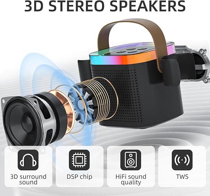 Karaoke Machine for Kids Adults，Wireless Microphones with Speaker ，with Led Lights with 5 Sound Mode, Halloween Toys for Girls Boys Ages 3-12+ Years Old (Black) DRSYXCSAboutUsIntroduction