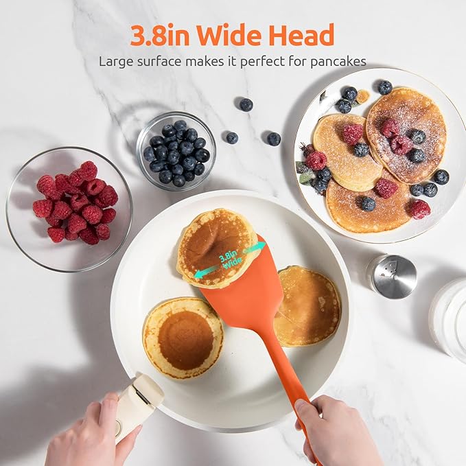 600ºF Heat Resistant Silicone Turners: U-Taste 13.6in Long Solid & Slotted Kitchen Spatula Flipper, Large Flexible Cooking Utensil for Flipping Egg, Pancake in Nonstick Cookware(Orange, 2PCS) U-Taste