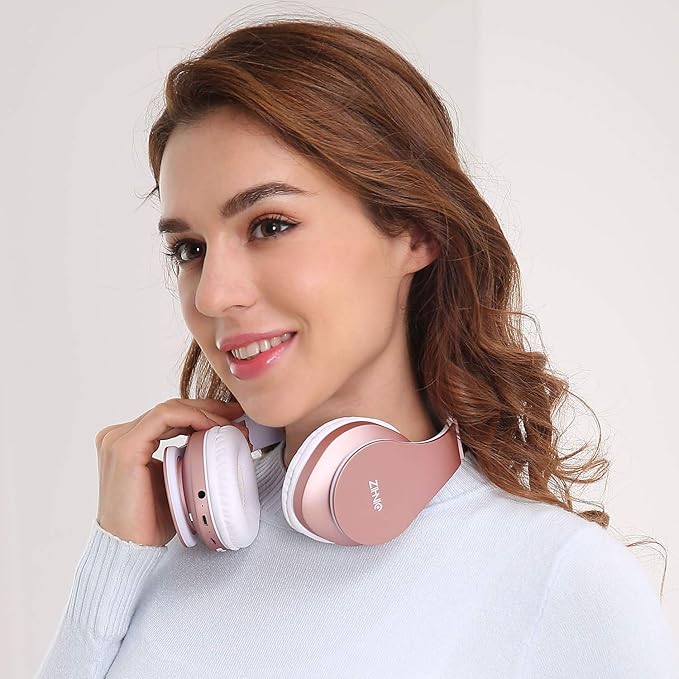 ZIHNIC Bluetooth Headphones Over-Ear, Foldable Wireless and Wired Stereo Headset Micro SD/TF, FM for Cell Phone,PC,Soft Earmuffs &Light Weight for Prolonged Wearing(Rose Gold) ENJOYMUSICLIFEWITHZIHNICHEADPHONES