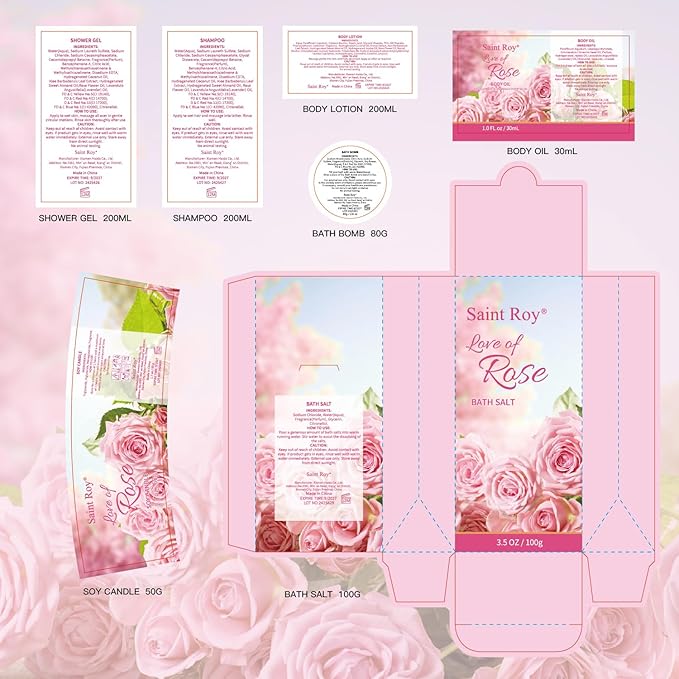 Bath Kit Christmas Gifts for Women, Spa Gifts bath Gift for Her Rose Mother Gift, Bath Set for Women, Luxury Home Spa bath and body Gift Basket, Bridal shower gift basket SaintRoy