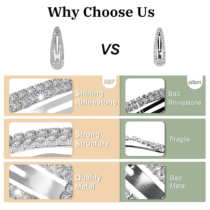 Hair Clip, 2Pcs 2.4Inch Rhinestone, Silver, Hair Barrettes for Women Girls Bridal, Wedding, Party, Prom KANPRINCESS