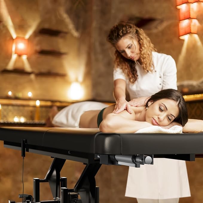 Stationary Massage Table with Memory Foam, Massage TattooTable with Adjustable Height, Facial Bed for Esthetician, PU Leather for Physical Therapy & Spa (Metal/ 2 Molds-Black, 44.7''L x 22''W) Kick Boosters